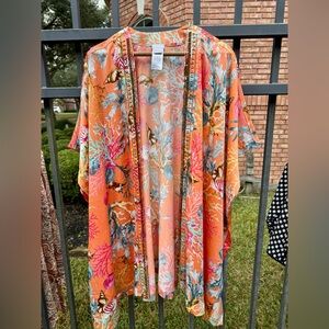 Chico's Vibrant Coral Print Kimono Top